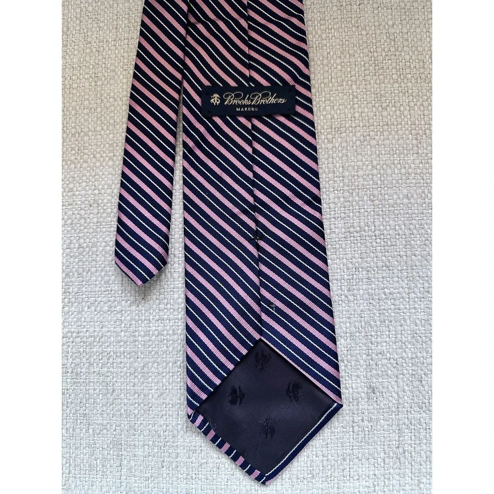Brooks‎ Brothers Striped Tie Blue Pink 100% Silk Necktie Handmade In USA